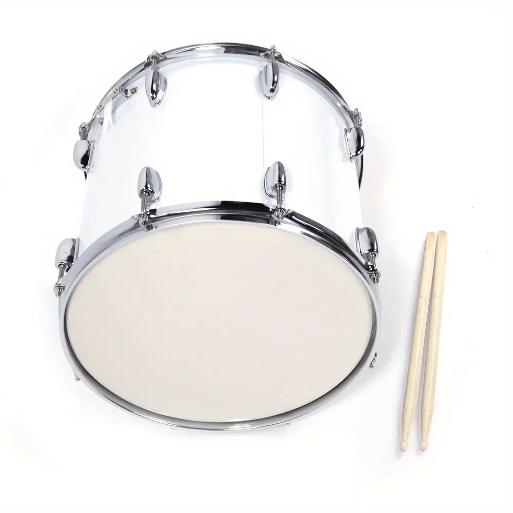 14x10 in White Marching Snare Drum, 105.82oz Stainless Steel Construction, Rust-Resistant CRS Hoops, Classic Metallic Finish, All-in-1 Accessories (Drumsticks, Tuning Key, Adjustable Shoulder Strap) for School Bands, Parades, Outdoor Events