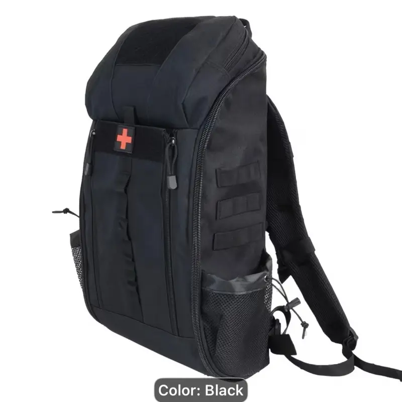 Tactical Medical Backpack - Black Color, Durable Design, Multiple Pockets, and Secure Closure for Emergency Use