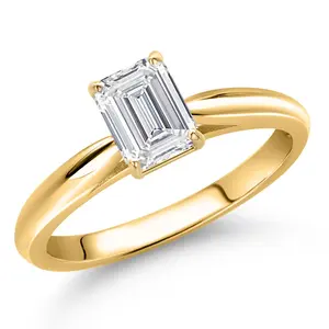 10K Yellow Gold Lab Grown Diamond Engagement Ring For Women | 0.65 Cttw | Emerald Cut 6X4MM | Gemstone April Birthstone | DEF Color | VVS-VS Clarity