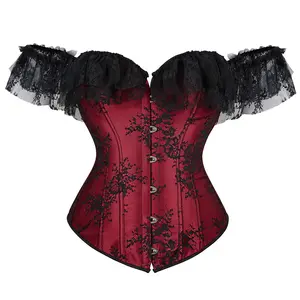Corset Tops Bustier for Women with Sleeves Off The Shoulder Lace Floral Plus Size Fairy Fashion Cosplay Costumes Fairy Renaissanc Halloween Elegant Black White Bue Red