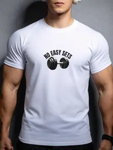 Men's Casual Sporty Short Sleeve T-Shirt, Fitness Print, Comfortable Daily Wear, Fashionable Basic, Versatile Essential