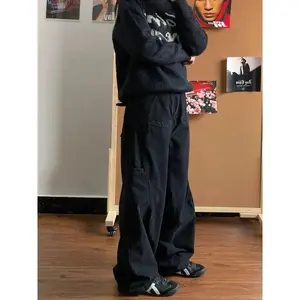 Black Vintage Cargo Jeans Women Oversized Gothic Korean Streetwear Baggy Denim Pants Japanese Harajuku Fashion Trousers
