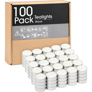 Unscented Tealight Candles 100 Pack 4 Hours Smokeless White Small Tea Candles for Weddings, Home Warmer and Home Decor