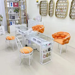 Modern Tempered Glass Manicure Tables For Commercial Furniture Nail Station Light Luxury Economical