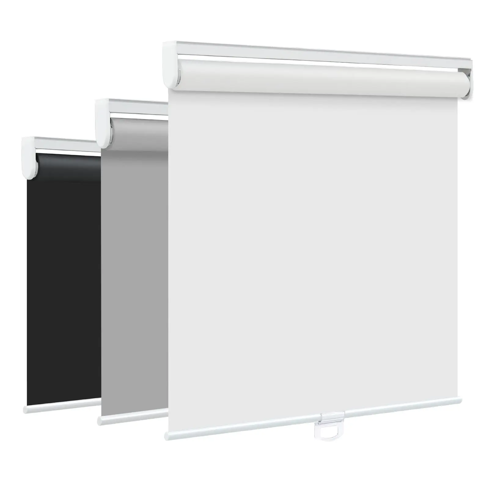 SEEYE Cordless Blackout Window Shades - 100% Polyester Pull-Down Light Blocking Blinds, Cordless Safety, Easy-Install Blackout Window Cover, Privacy & UV Protection, Inside Mount Bedroom Decor (20-70" W x 72" H, White/Black/Grey, Dust Wipes Clean)