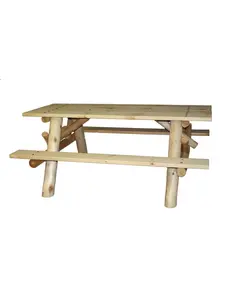 212 MAIN 70 in. Rustic Cedar and Pine Wood Picnic Table for Outdoor Patio Dining, 4-Seat Rectangular Weatherproof Furniture, Natural Finish, Patio Dining Table