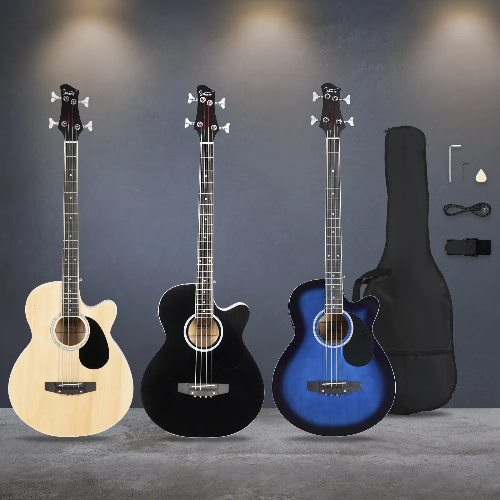 GMB101 4-String Electric Acoustic Bass Guitar, 44.5in Body, EQ-7545R 4-Band Preamp, Adjustable Truss Rod, with Bag, Strap, Cable, Picks