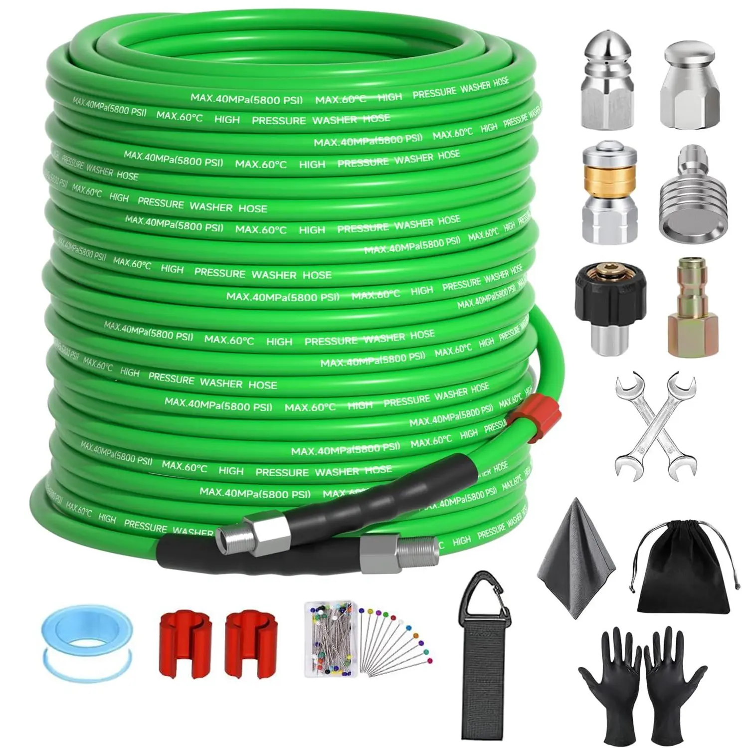 Zebra Clean Pressure Drain Cleaner Hose Pressure Washer Sewer Jetter Kit ,1/4 Inch NPT Corner with Pressure Drainage Tips,Rotating Sewer Jetting Nozzle