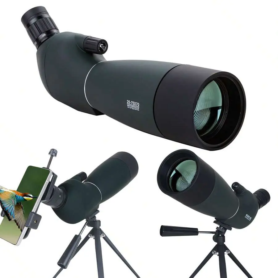 25-75x70mm High Magnification Zoom Monocular Telescope with Optical Zoom Lens, Anti-Glare, Lightweight, Wear-Resistant, 70mm Large Eyepiece for Birdwatching, Hiking, Wildlife Observation, Abs, Camping, Telescoping Other (Telescopes), Wideview Other (Teles