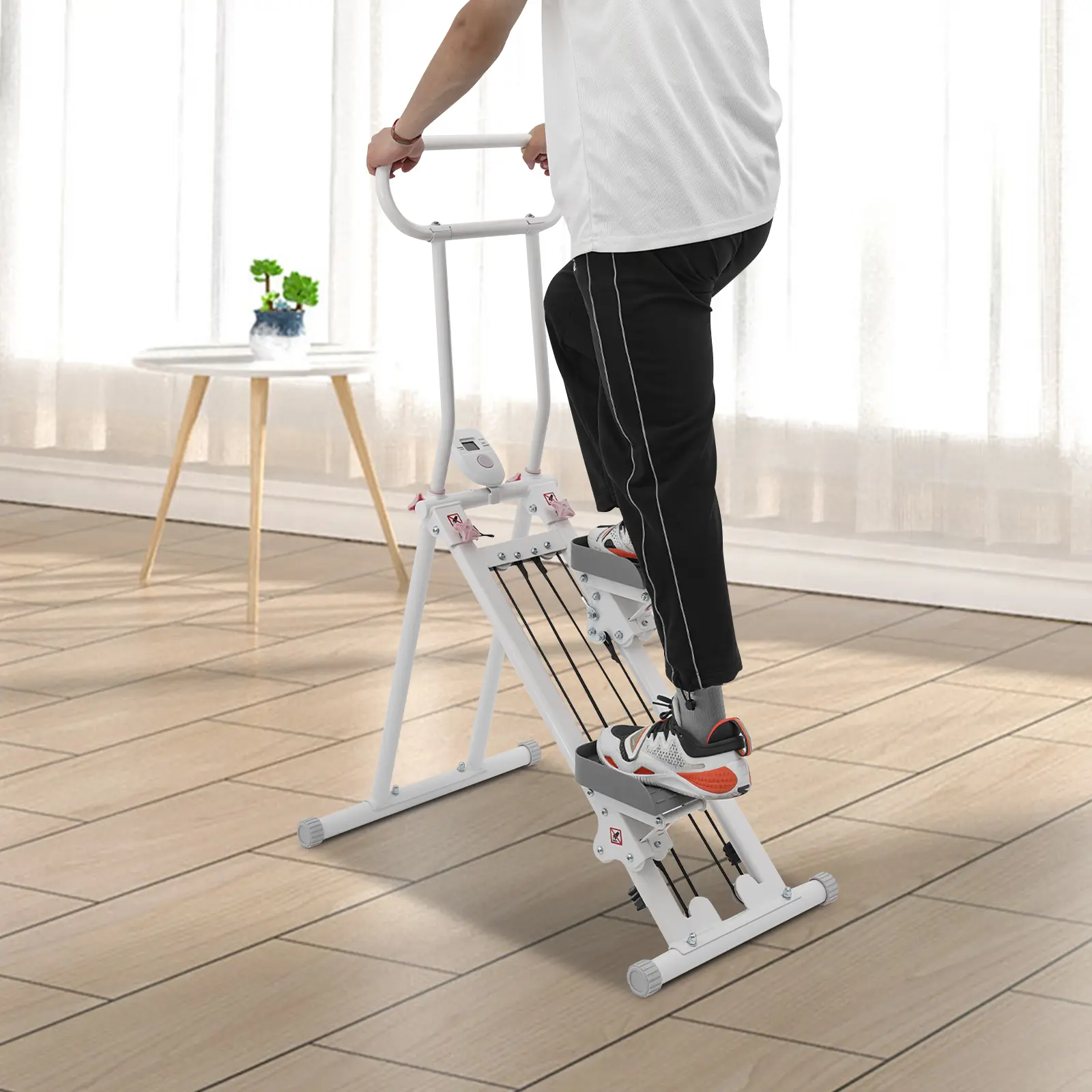 White Stair Stepper Exercise Machine - Heavy-Duty 300 LBS Load Bearing, Quiet 20dB Fitness Stepper with LCD Display, Free-Standing Home Gym Workout Equipment for Living Room, Bedroom