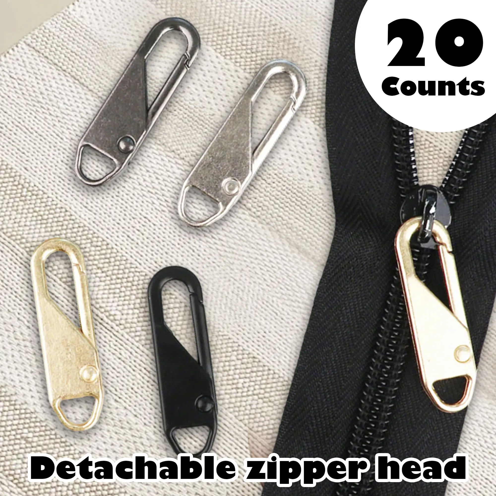 20-Pack Durable Zinc-Alloy Zipper Pulls with Hook - Tool-Free Swap, Handles Zippers, Clothing Bags & Luggage Fix Repair Set, Smooth Classic Parts, Random Color Assortment