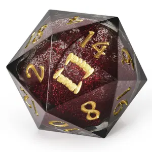 Liquid Core Resin Dice Set Vampire Fang Laser Engraved Icon DND Polyhedral Dice with Thorn Patterns and Bite Marks for RPG Games - Durable