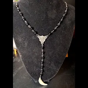 Coyote fang onyx beaded rosary necklace