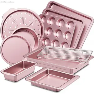 10pc Bakeware Sets, Teflon-free Cookware Set, Non-Stick, Baking Pan Set, Cookie Sheets, Girly Kitchenware,Baker, Pink Kitchen Stuff Modern CakeAB13MaisonLuxe