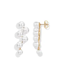 PAVOI 14K Gold Bridal Pearl Earrings for Women - Sterling Silver 925 Base Gold Earrings Studs with White Round Pearl - Trendy Bridal Statement Jewelry