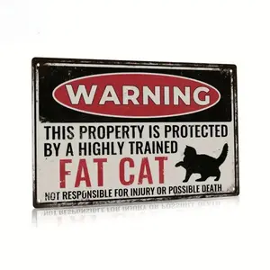 1pc Vintage Fat Cat Warning Metal Sign - Retro Tin Plate Wall Art,  8x12 Inch, Humorous Home Decor for Kitchen, Coffee Shop, or Club, Durable Iron Material, Easy to Hang, Cat Decor, Perfect for Room Decor