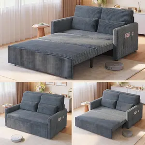 Gizoon 77.2'' Extended Pull Out Sofa Bed, 3-in-1 Convertible Loveseat Sleeper Couch Bed, Corduroy Sofa for Living Room, Bedroom, Apartment, Dark Grey