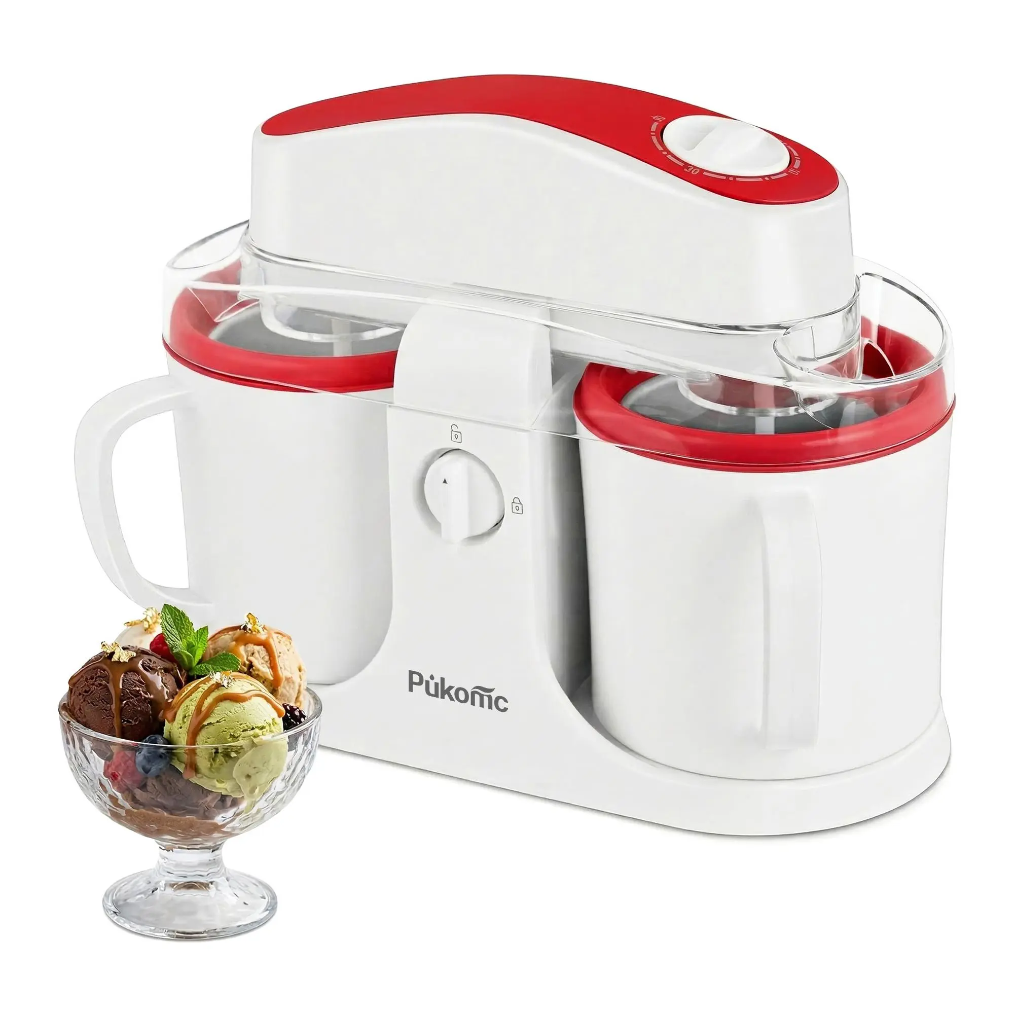 Pukomc Automatic Ice Cream Maker Machine, 2-in-1 Self-Freezing Frozen Dessert Maker, One-Touch Fast Cooling, No Pre-Freezing Needed, Easy Homemade Ice Cream, Gelato & Sorbet Machine