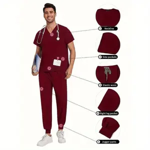 AllDay Comfort 2-Piece Scrubs Set Nursing Pet Grooming Dental Uniforms for Men Quick-Dry Fabric and Fade-Proof Colors