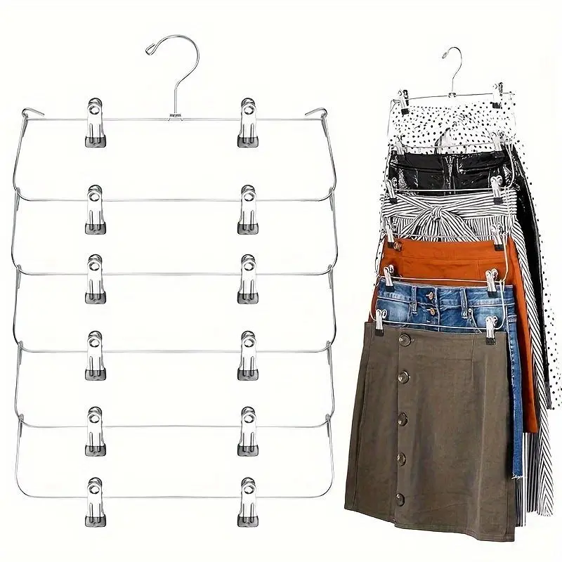 6-layer practical stainless steel folding clothes hanger - saves space, multi-layer wardrobe organizer, can store jeans and skirts, suitable for bedroom storage, bathroom drying and hanging clothes