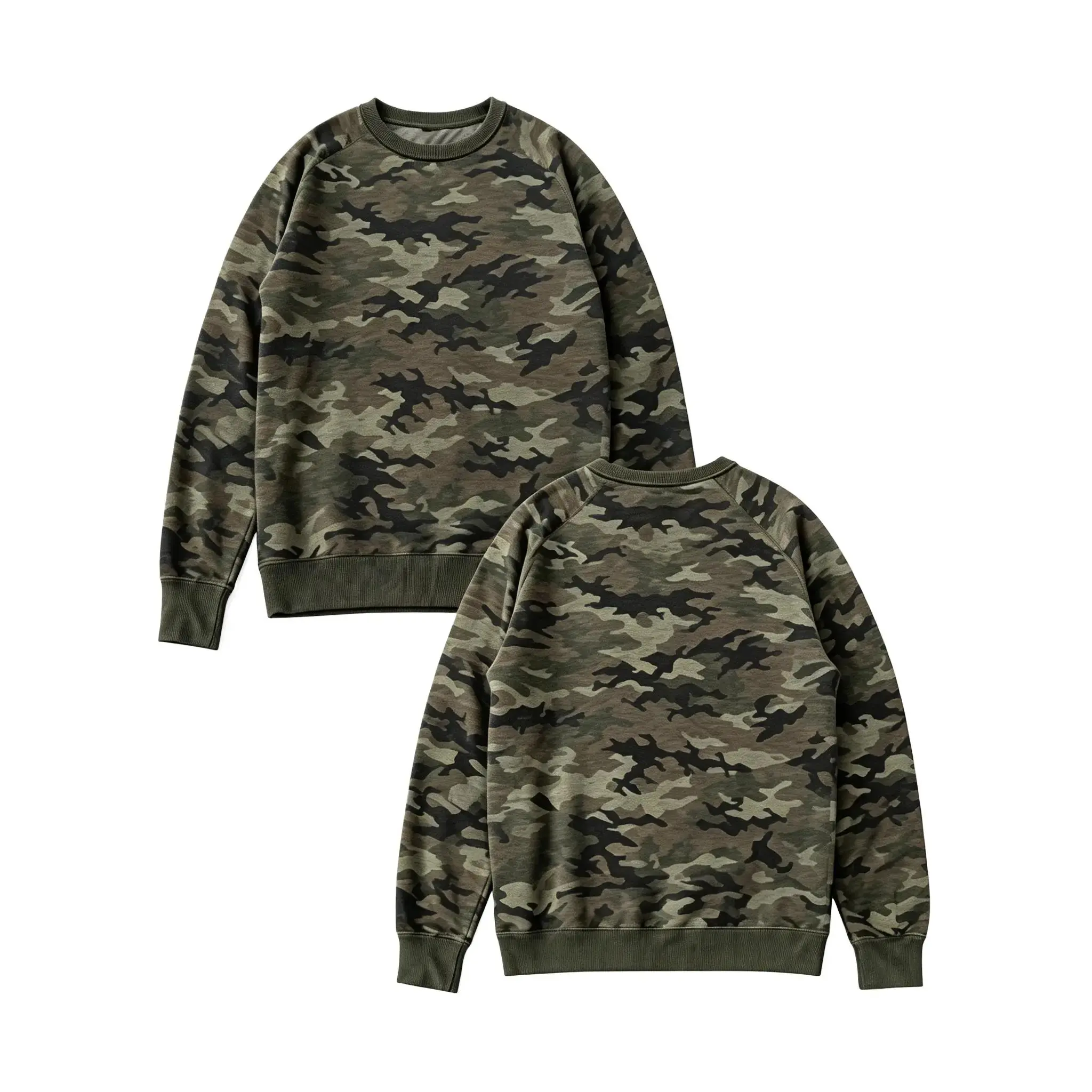 Men's 100% Cotton Stylish Camo Crewneck Sweatshirt - Menswear Round Neck Raglan Sleeve Pullover, Ribbed Hem, Casual Loose Fit Heavyweight Soft Top for Fall Winter Daily Streetwear
