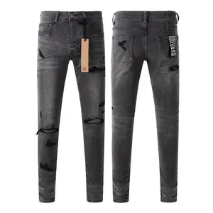 2025AmericanHighStreetCrossjeansMenRetrowashBlackGrayFashionHoleTrendLowRiseSkinnyPleatedRippedFrayedjeans