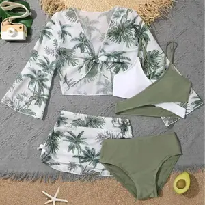 Tween Girl Tropical Pattern Bikini Set Summer Beach Kids Swimming ,Kids Beachwear