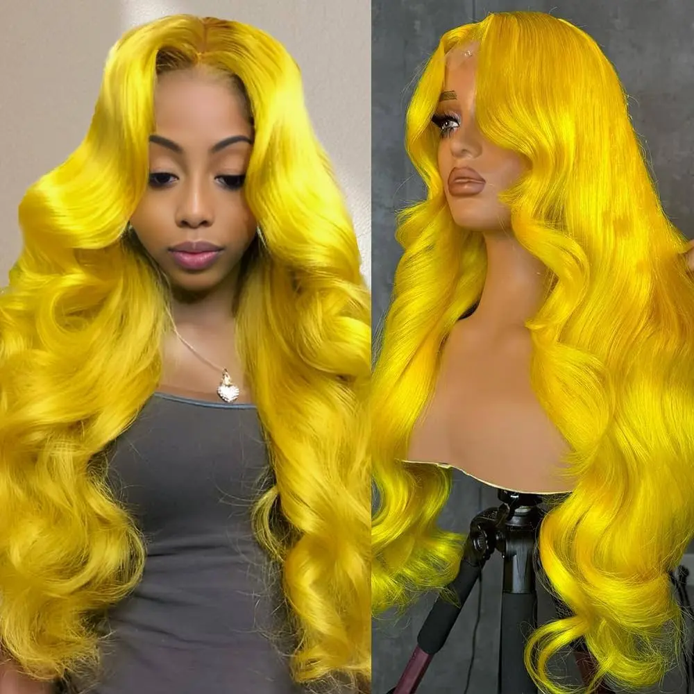Crown Light Yellow 13X6 HD Lace Frontal Wig Human Hair Body Wave Transparent Lace Crown Class Company