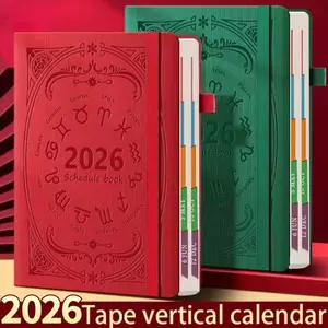 2026 Yearly Planner Notebook, Daily Efficiency Organizer, Customizable Self-Discipline Time Management Diary, Vintage Leather Cover