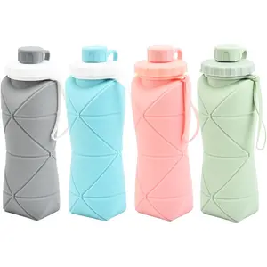 Foldable Silicone Travel Water Bottle 20oz (600ML), Reusable Leak-Proof Sports Water Jug with Handle, Leakproof Water Bottle, 1pc/2pcs Set