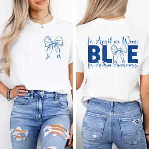 Coquette Autism Awareness Shirt, In April We Wear Blue, Autism Mom Gift