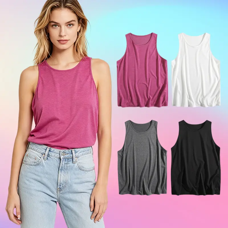 Women's 3-Pack Premium Soft Cotton Tank Tops - Aesthetic, Breathable High-Stretch Solid Sleeveless Tees, Round Neck Slim Fit Basic Undershirts Baggy Blazer-Friendly Uniform Fabric Vest Set Beach Minimalist tank tops for women weighted vests women