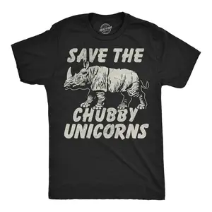 Mens Funny T Shirts Save The Chubby Unicorns Sarcastic Rhino Graphic Novelty Tee for Men Mens Funny T Shirts Cool Vintage Fashion T-Shirt Gift Classic Menswear Unicorn Apparel for Men Funny Animal Short Sleeve Black -