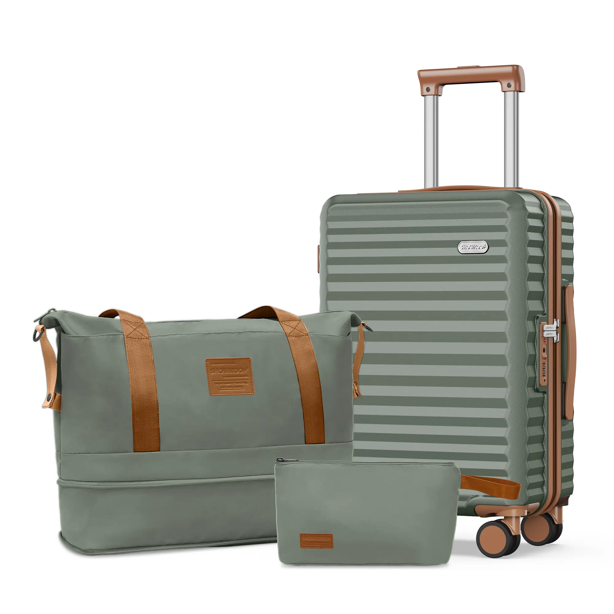 SHOWKOO 3-Piece Travel Bag Set, 20-Inch Compact Expandable Carry On Luggage with Spinner Wheels, TSA Lock, 22x15x9 Airline Approved, Lightweight Polycarbonate Hardshell, Zip/Buckle Closure for Travel/Business