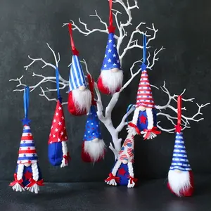 8-Piece Independence Day Blue Striped Hat Plush Hanging Decor, Creative Festival Party Decoration for Living Room Kitchen