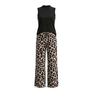 Two Piece  for Women Summer Spring Outfits Cruise Travel Airport Beach Vacation Mock Neck Wide Leg Pants  Womenswear Set
