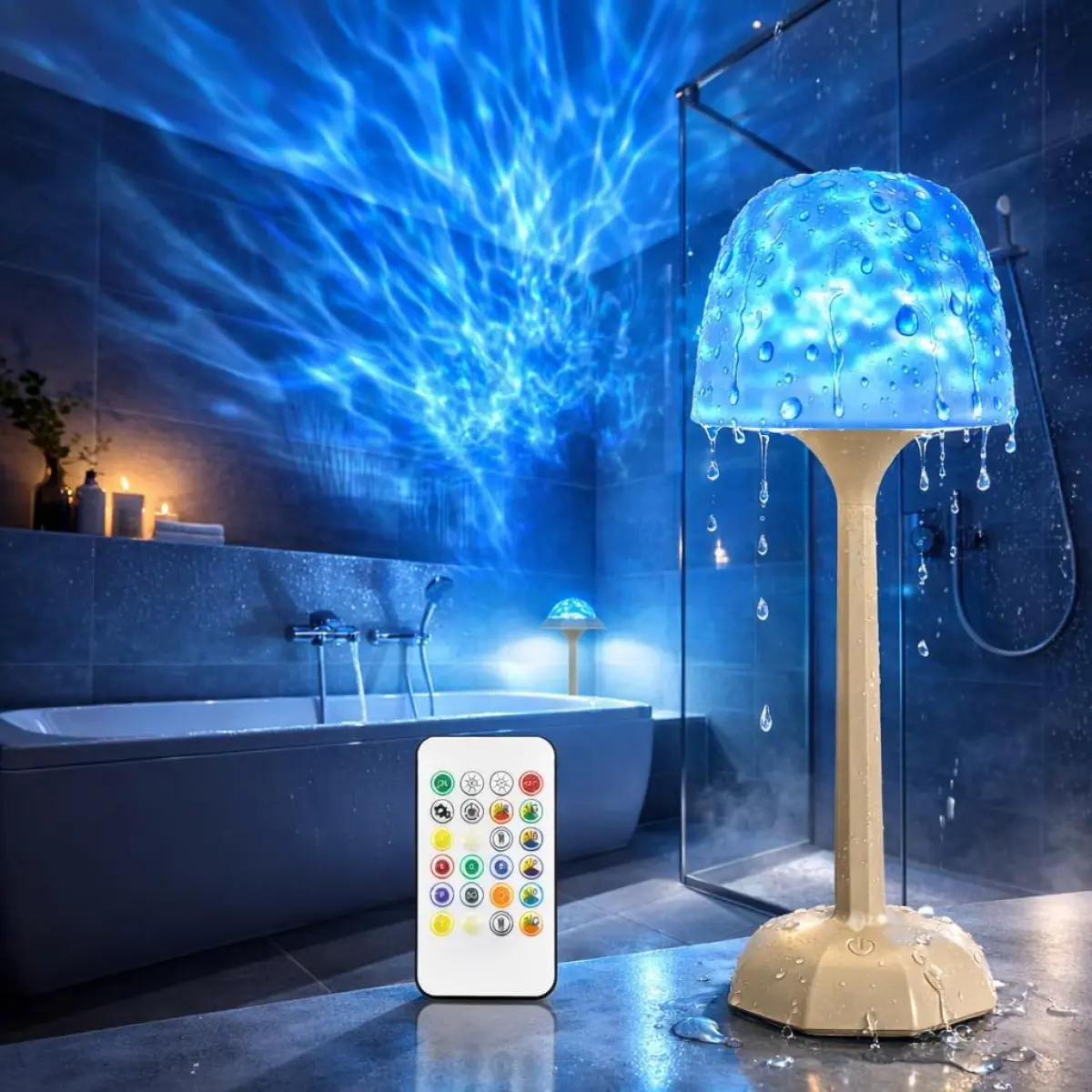 Waterproof Wave Shape RGB Light - Touch/Remote Control, 16-Color USB Rechargeable Wireless Shower Lamp, Dimmable Multifunction RGB Colors, Water Resistant Indoor Atmosphere Light for Bathroom Decor, Bedroom Relaxation, Led Multicolor, Lights For Bedroom