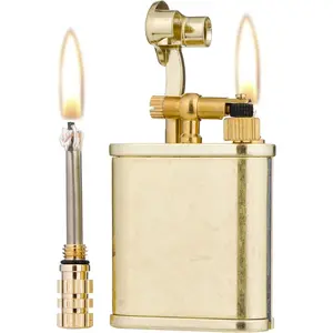 2 in 1 Lighetr Permanent Match Antique Style Lift Arm Kerosene Lighter with Permanent Match Bronze Health Household