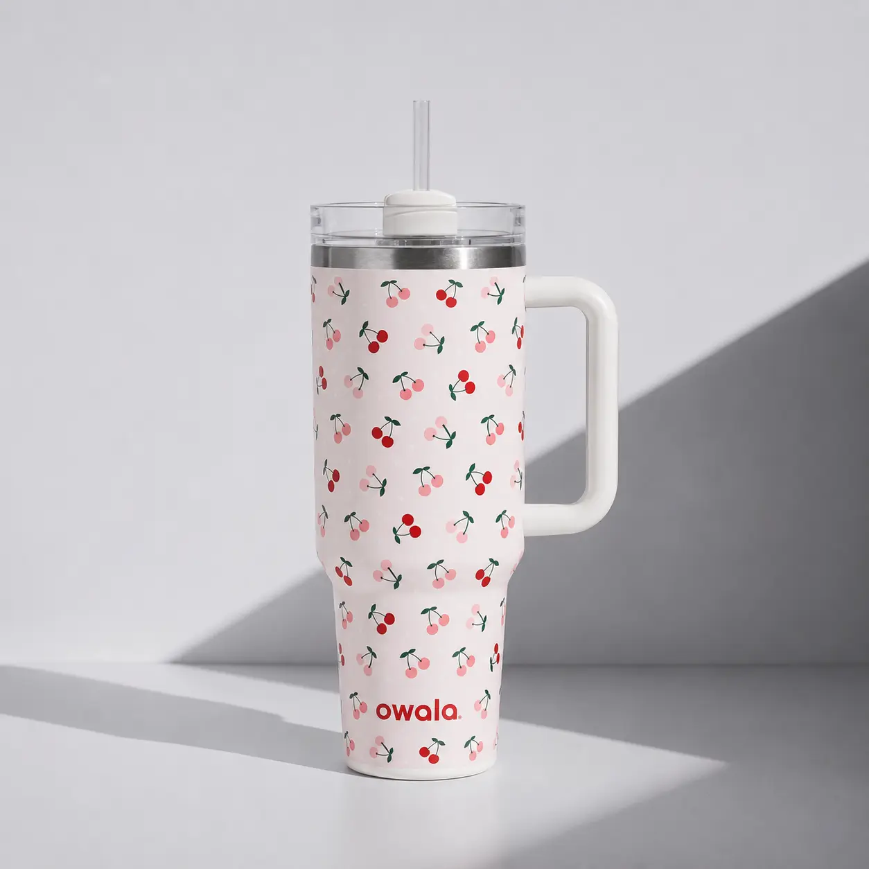 [Limited Edition 2026] Owala 40oz Cherry Pie Insulated Tumbler with Handle – Leakproof Stainless Steel Travel Mug with Straw Lid for Gym, Car & Daily Hydration