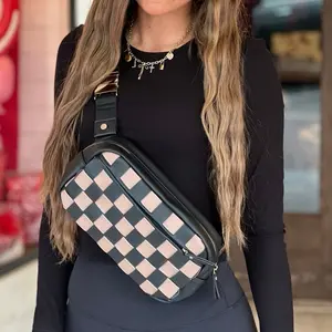 Black Checkered Belt Bag - Faux Leather Belt Bag - Women’s Purse - Women’s Belt Bag - Checkered Bag - Women’s Gift