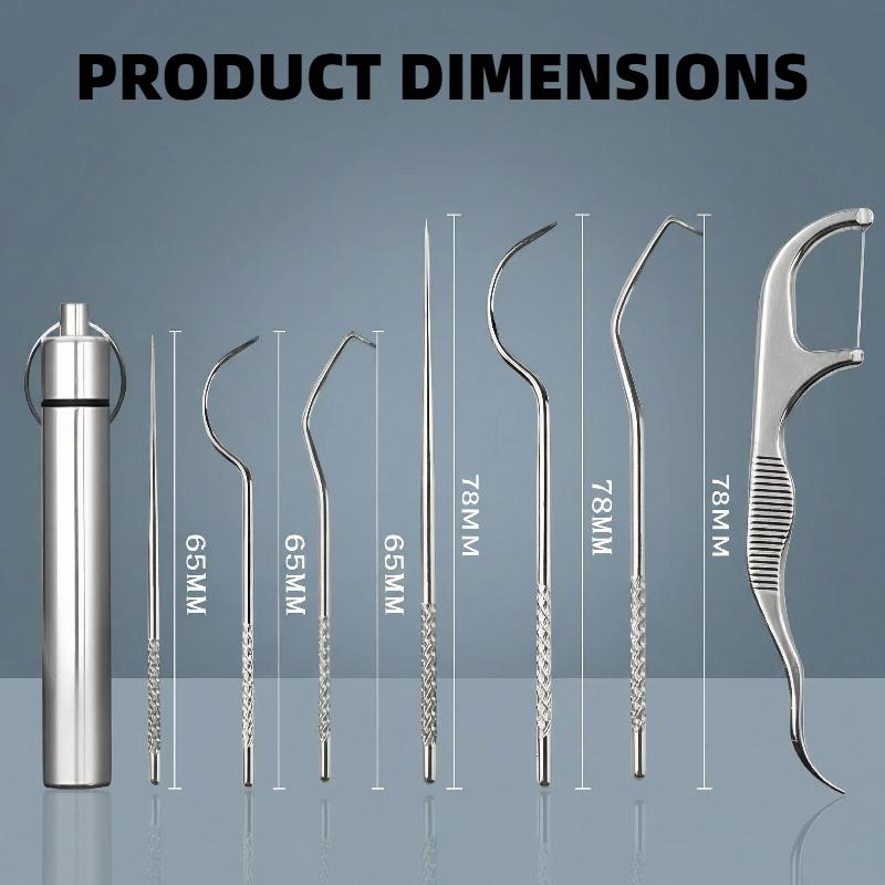 7 Pcs Portable Stainless Steel Toothpick Set, Reusable Remover Dental Tool Teeth Cleaning Tools,Keychain Toothpicks Travel Toothpick with Storage Box for Outdoor Picnic Camping Traveling-Christmas gifts, Thanksgiving gifts
