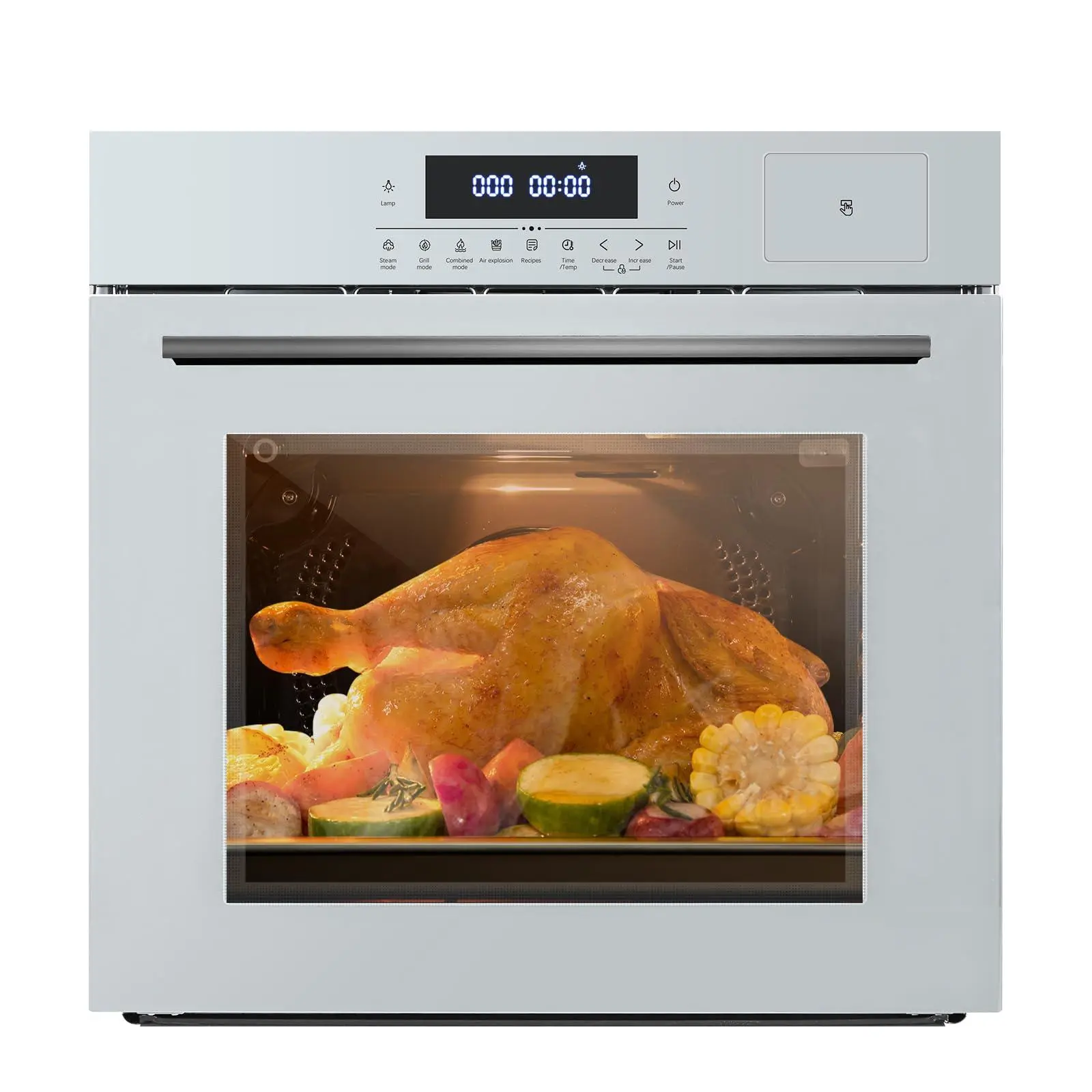 GARVEE 24 in Single Wall Oven, Built-in Electric Ovens with 5 Automatic Recipes, 3000W, 240V, 2.5 CF Convection Built-in Oven, Stainless Steel, Touch Control, Timer, Safety Lock,Silver