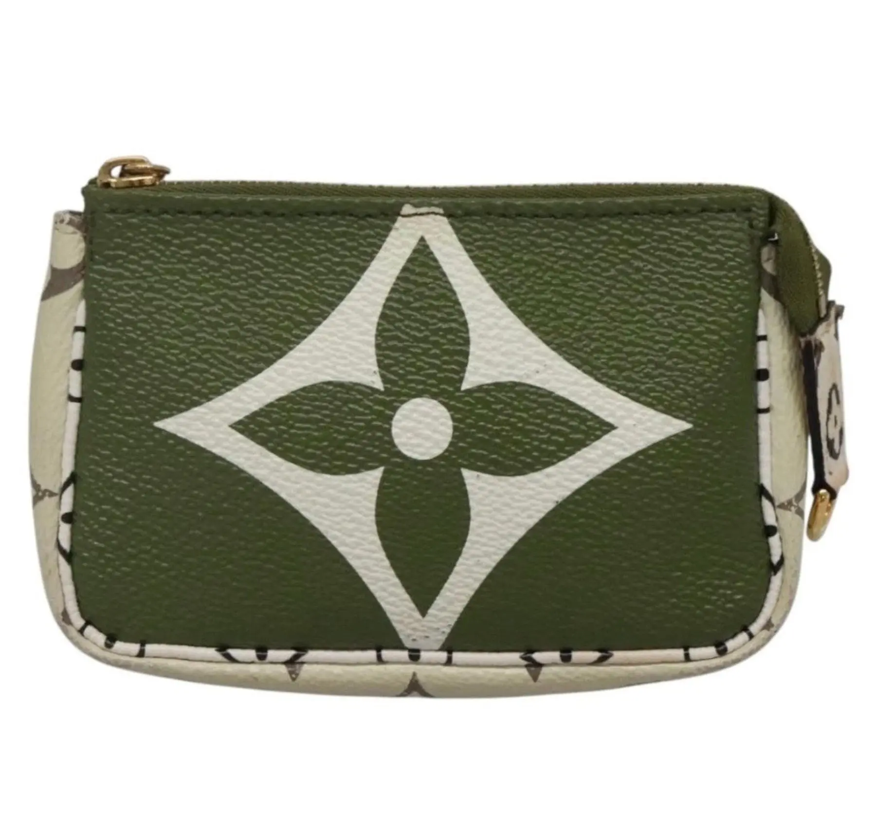 Pre-owned Louis Vuitton Coated Canvas Small leather goods Giant Monogram Oversized Print Mini Pochette Key Pouch Gold Zipper, Attached Key Ring, Chain Clip, Lightweight Gifting Accessory, Collectible Compact Functional Luxury Essential
