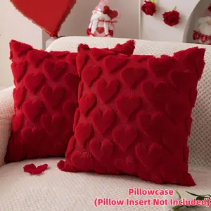 Valentines Pillow Covers 18x18 inch Set of 2 Valentines Day Decoration Red Heart Soft Plush Faux Fur Jacquard Throw Pillows for Bedroom Sofa Holiday Festivals Home Decor