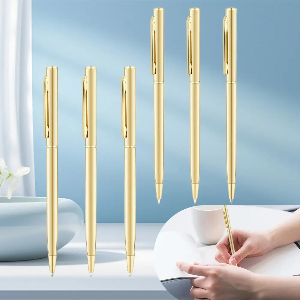 12 Pack 1 mm Gold Slim Ballpoint Pens Black ink Medium Point, Nice Gift for Wedding Business Office Students Teachers Christmas
