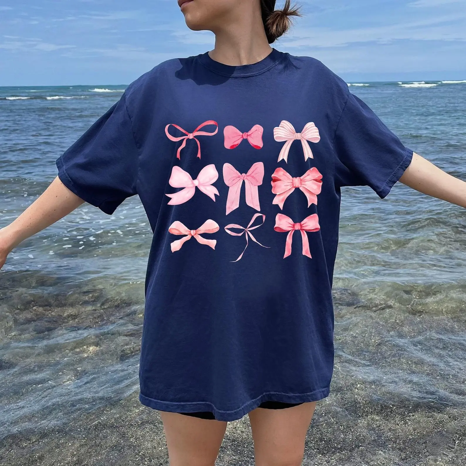 Comfort Colors® Bow T Shirt, Pink Bow Shirt, Cute Ribbon Shirt, Pink Ribbon Bow Shirt, Gift For Women, Gift for Mama, Mothers Day Gift