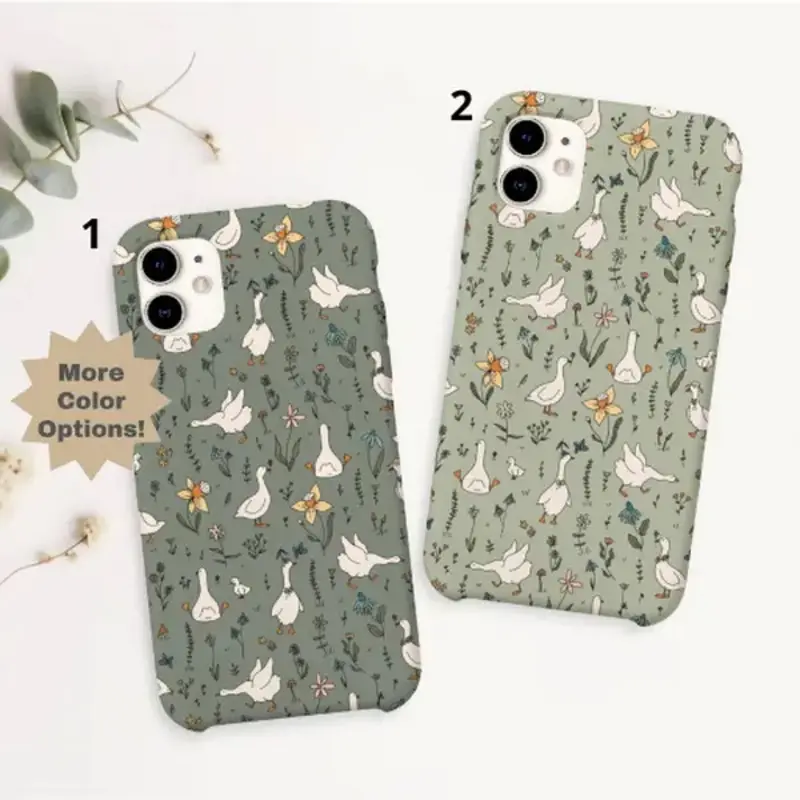 Silly Goose Wildflower Phone Case - Cottagecore Aesthetic Shockproof Protection Shell, Cute Bird Lover Accessory, Durable Casing for iPhone 17,16,15,14,13,12,11, Samsung & Other Mobile Models
