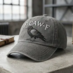 Men's Vintage Washed "F-Caw-F" Crow Baseball Cap Embroidered Soft Top "Dad Hat" Style, Adjustable Fit, Outdoor Hiking Sun Hat Sports Cap