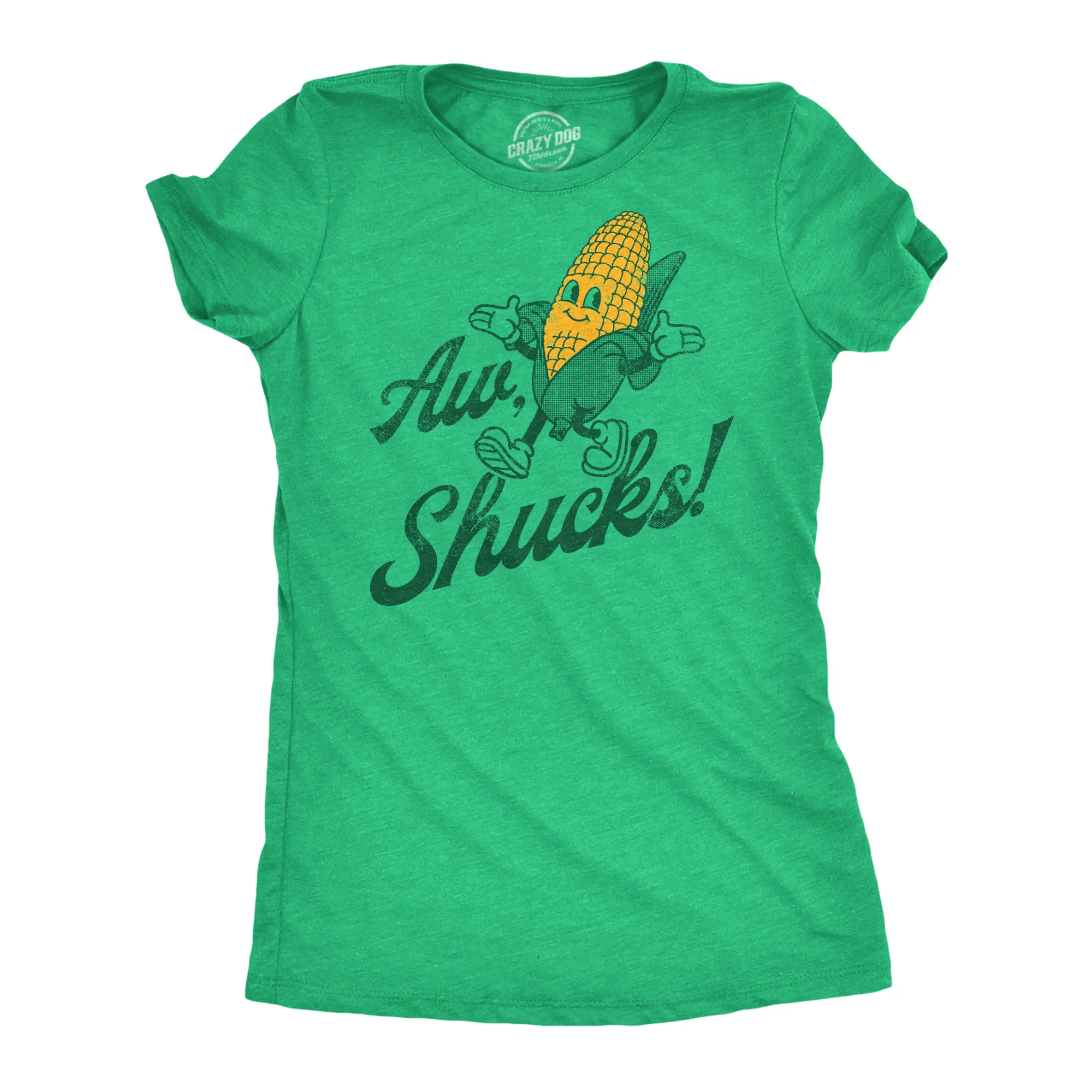 Womens Aw Shucks Funny T Shirt Sarcastic Food Graphic Tee for Ladies Funny Womens T Shirts Cute Vintage Fashion Casual Ladies T-Shirt Gift Food Tops for Women Funny Sarcastic Top Women's Novelty Tees Green - Aw