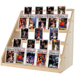 Wooden Trading Card Display Stand – 5-Tier Card Display Holder for 35pt Magnetic Cases, Graded Tabletop Display Stand,Sports PSA Card Show Display Case for Baseball, Football Cards Collection(Natural)